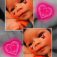Katalayah is registered to the contest to win money with this photo: baby, child, face, portrait, butterfly, digital_sticker, heart, glowing, collage, black_and_white, color, cute, hands, closeup, infant, expression, soft_light, overlay, artistic, photo_edit