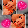 baby, child, face, portrait, butterfly, digital_sticker, heart, glowing, collage, black_and_white, color, cute, hands, closeup, infant, expression, soft_light, overlay, artistic, photo_edit