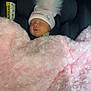 Frankie Jay is registered to the contest to win money with this photo: baby, sleeping, car_seat, blanket, hat, pom_pom, cute, infant, child, cozy, pink, white, safety, seat, airbag_label, soft_texture, portrait, indoor, resting, newborn