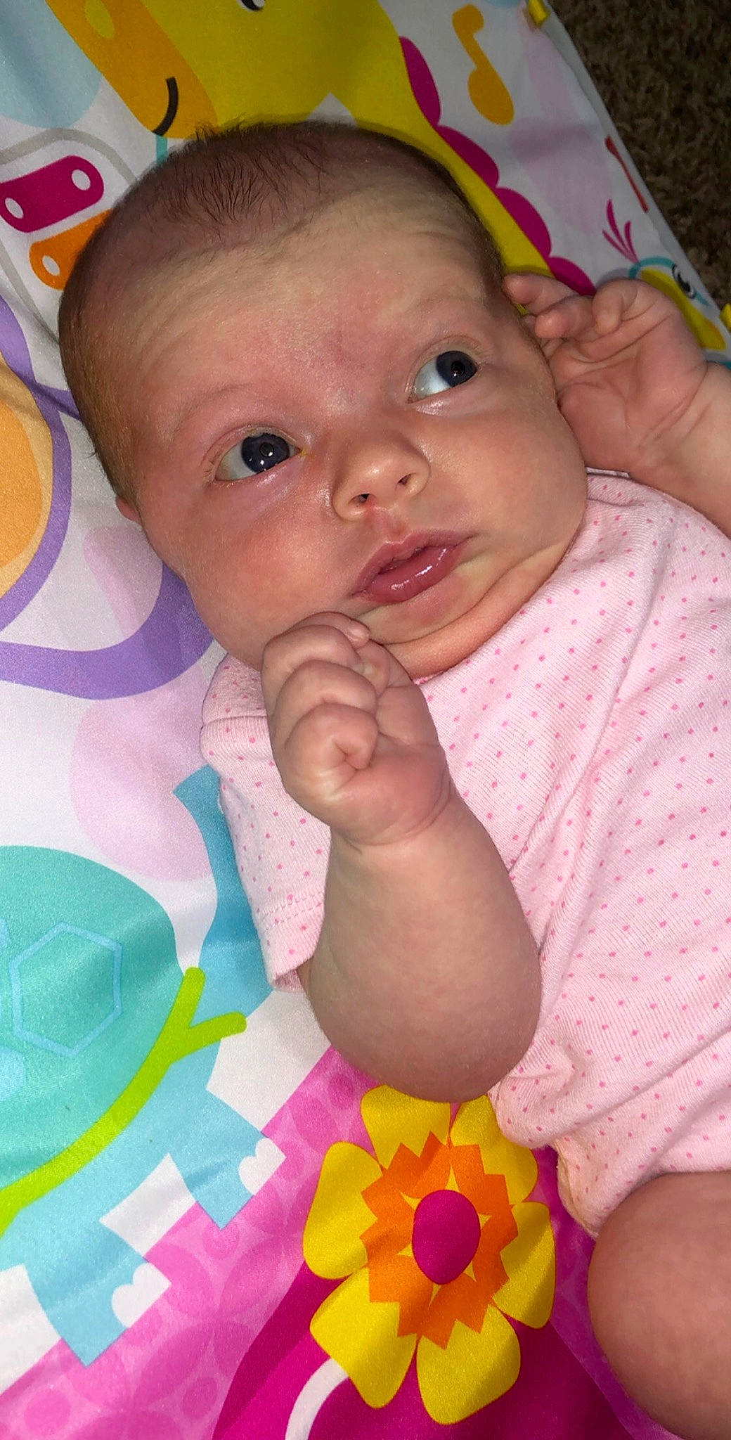 Haven is registered to the contest to win money with this photo: baby, baby_toys, cheek, child, eye, face, finger, head, iris, lip, mouth, nose, person, pink, play, skin, smile, thumb, toddler