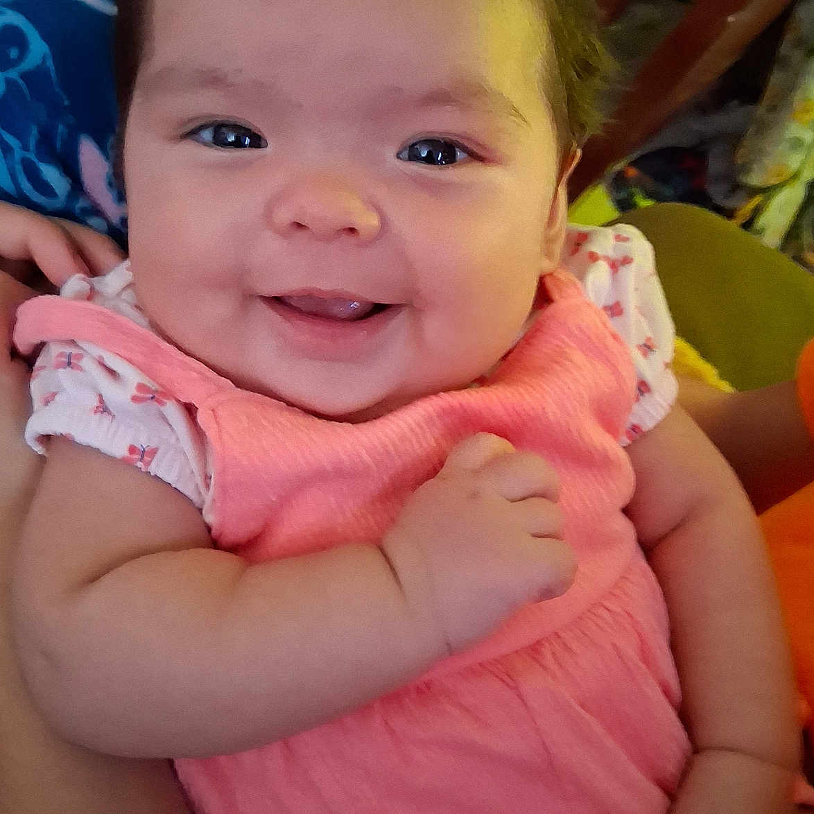 Hellen joined the competition — help win amazing prizes! arm, baby, cheeks, child, closeup, cute, eyes, face, hand, happy, holding, indoor, infant, person, pink_clothing, portrait, skin, smiling, toddler, young_child