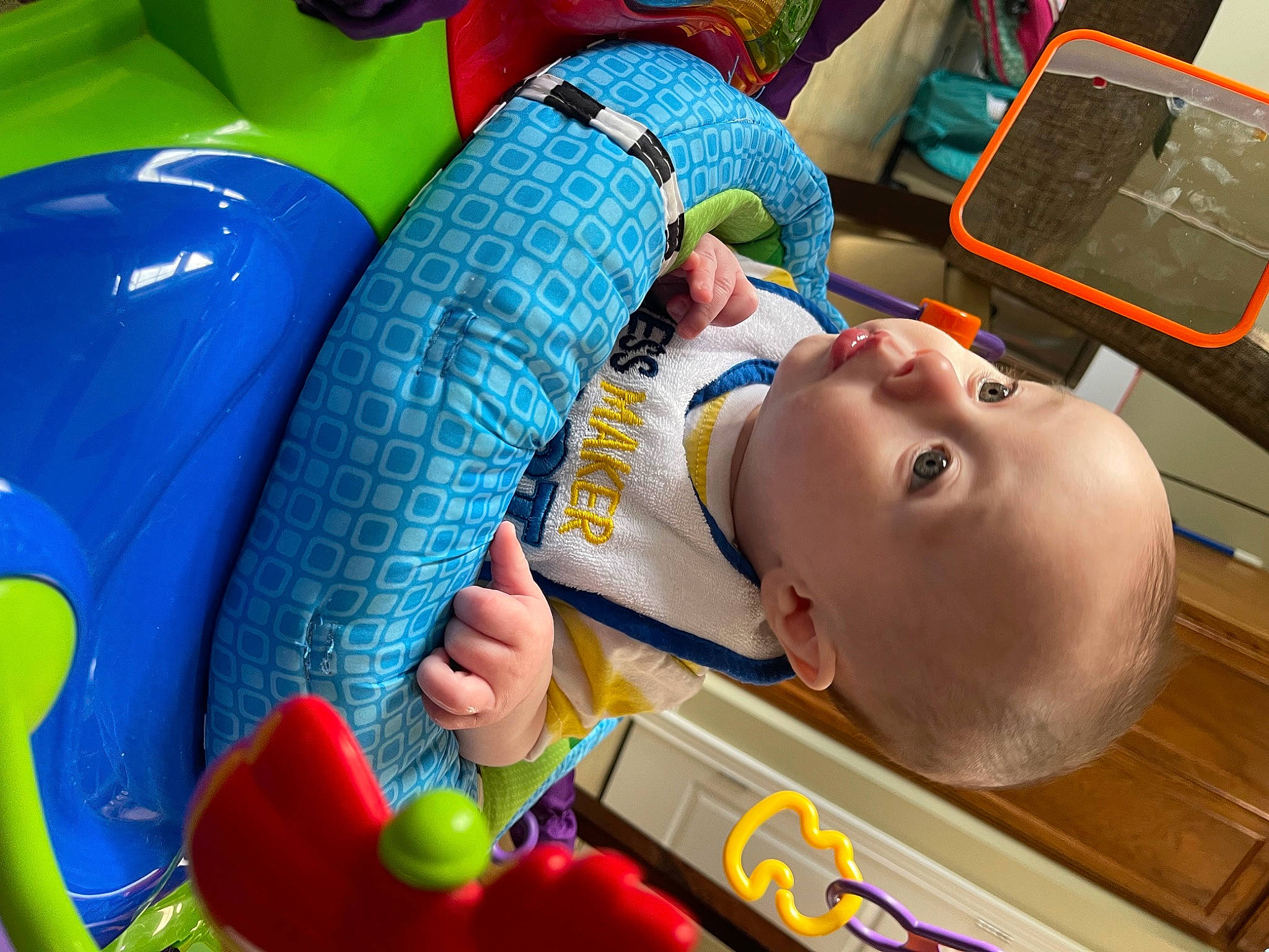 Archer joined the competition — help win amazing prizes! baby, baby_products, baby_toys, blue, car_seat, child, comfort, electric_blue, fun, games, leisure, person, personal_protective_equipment, plastic, play, recreation, room, toddler, toy, vacation