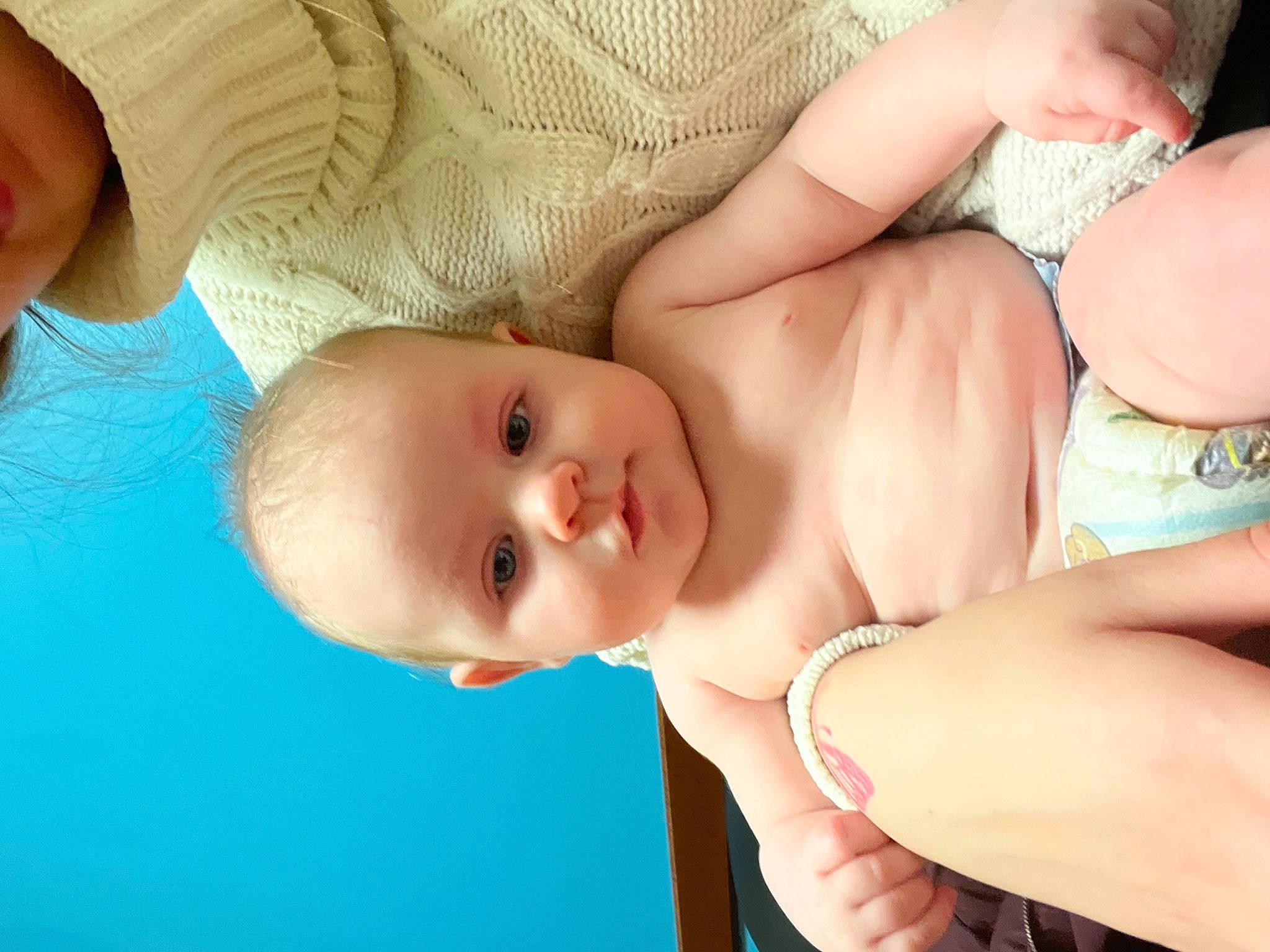 Marley is registered to the contest to win money with this photo: baby, cheek, chest, eye, facial_expression, finger, gesture, hand, head, human_body, joint, leg, mouth, muscle, neck, nose, organ, person, product, skin