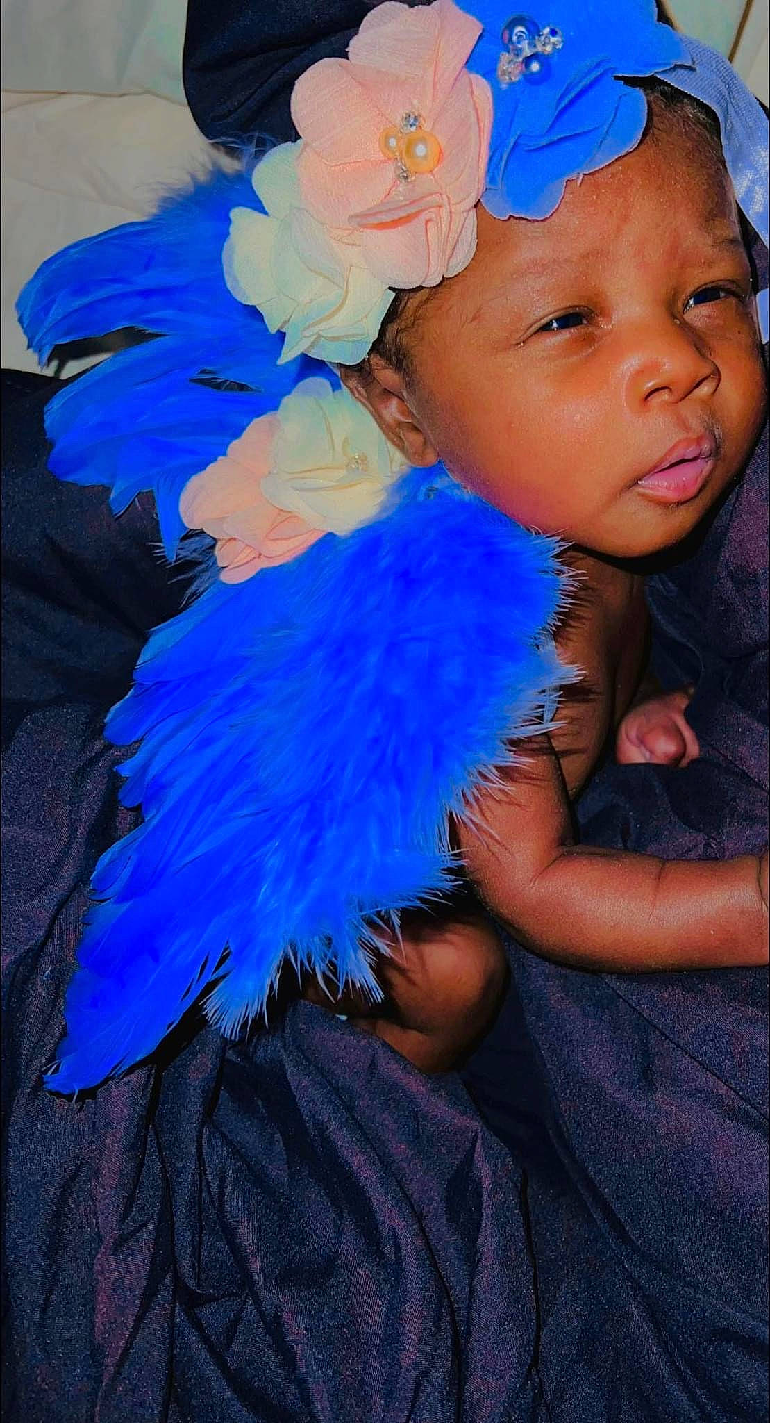 Knalah joined the competition — help win amazing prizes! baby, baby_toddler_clothing, blue, child, costume_accessory, electric_blue, fashion_accessory, feather, flash_photography, flower, fur, hair_accessory, happy, hat, headband, headpiece, headwear, person, petal, portrait_photography