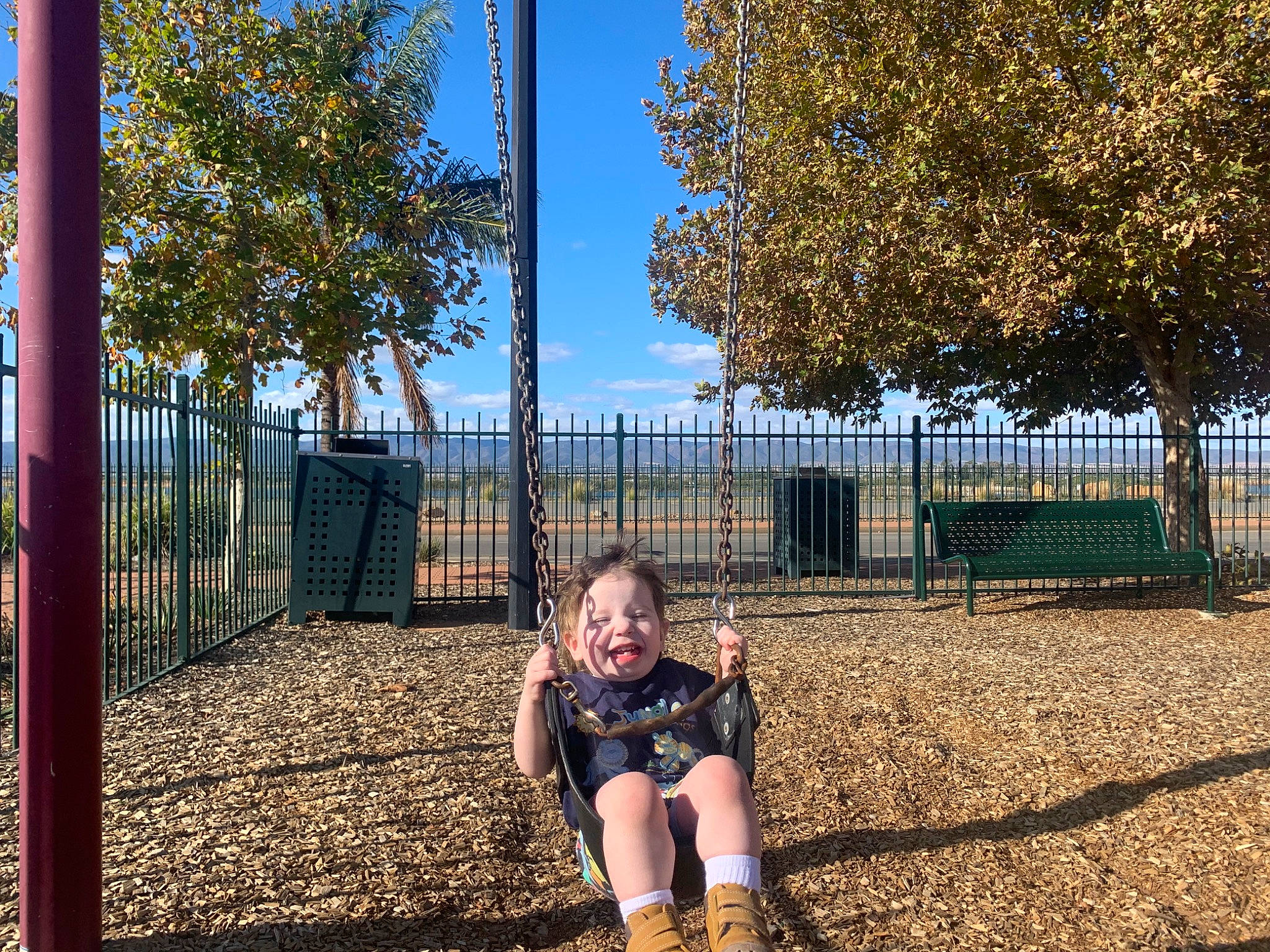 Enzo joined the competition — help win amazing prizes! child, city, fun, grass, leaf, leg, leisure, outdoor_play_equipment, person, plant, play, playground, public_space, recreation, sitting, spring, summer, toddler, tree, vacation