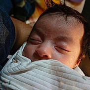 Katie is registered to the contest to win money with this photo: baby, sleeping, blanket, face, infant, child, closeup, soft_light, peaceful, wrapped, hair, skin, portrait, newborn, cozy, indoors, resting, cute, toddler, human