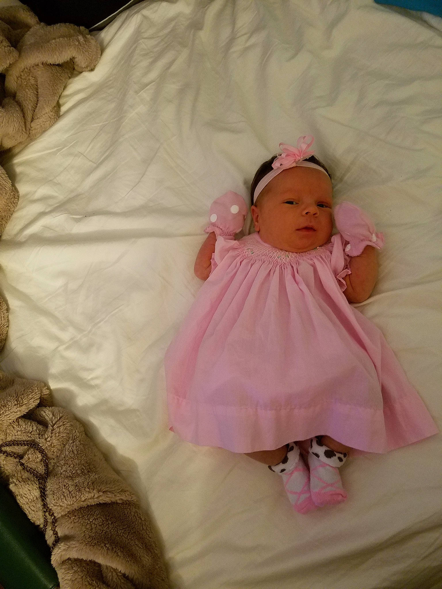 Azura joined the competition — help win amazing prizes! baby, baby_products, baby_toddler_clothing, bed, bedding, cheek, child, doll, dress, infant_bed, linens, person, pink, product, skin, textile, toddler