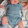 Hunter joined the competition — help win amazing prizes! baby, infant, blue_clothing, blanket, couch, towel, indoor, soft_texture, cute, legs, arms, face, socks, lying_down, expression, comfort, child, newborn, home, portrait
