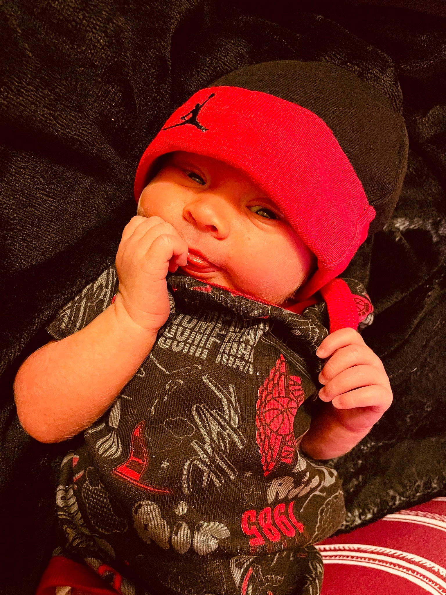 Zayden joined the competition — help win amazing prizes! baby, baby_products, baby_toddler_clothing, baseball_cap, cap, carmine, cheek, child, fashion_accessory, finger, headwear, knit_cap, lip, mouth, nose, outerwear, person, skin, sleeve, toddler