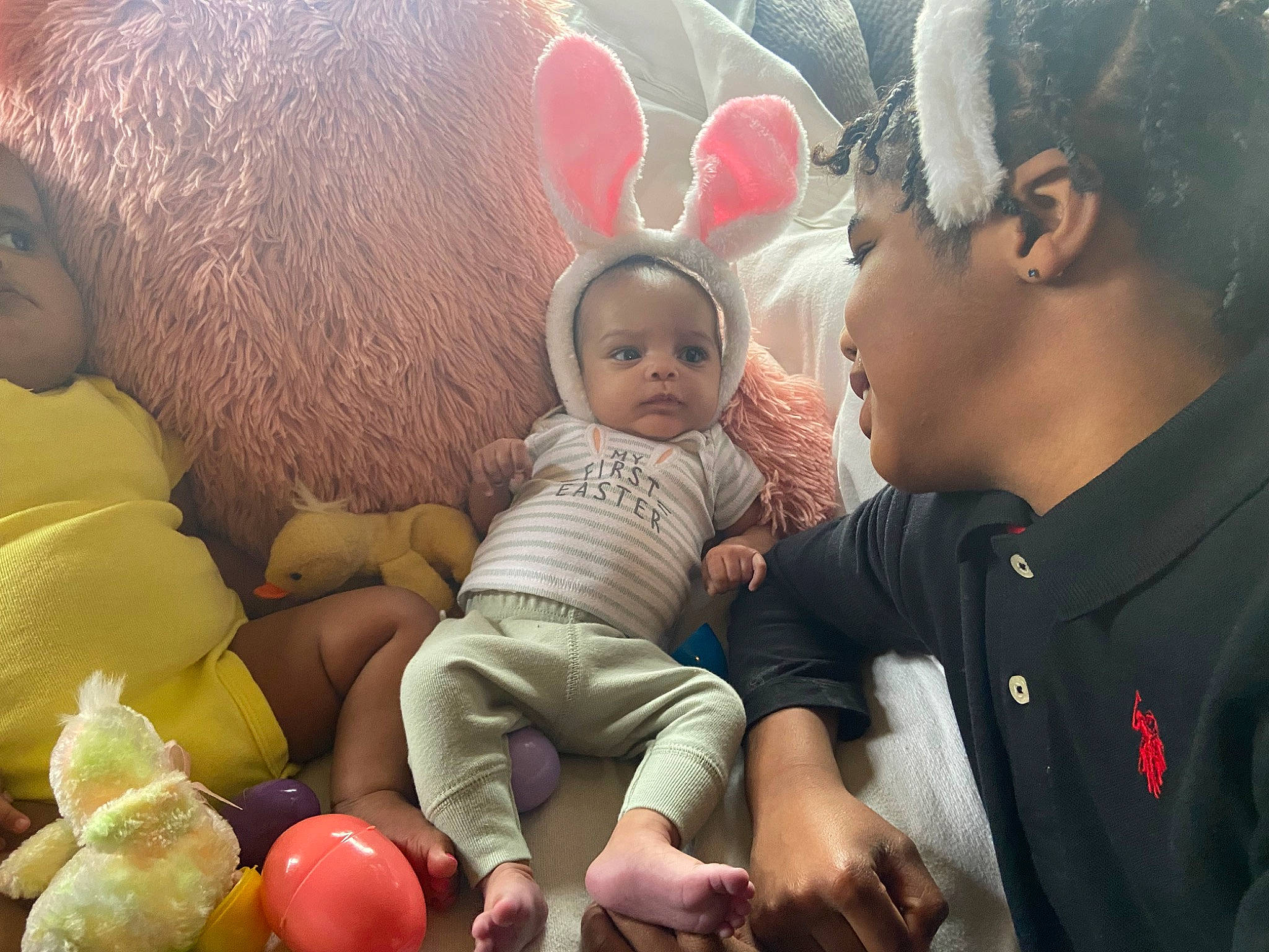 Maximus joined the competition — help win amazing prizes! baby, child, comfort, couch, event, fun, happy, human, human_body, leisure, people, person, pink, room, sitting, skin, stuffed_toy, teddy_bear, textile, toddler