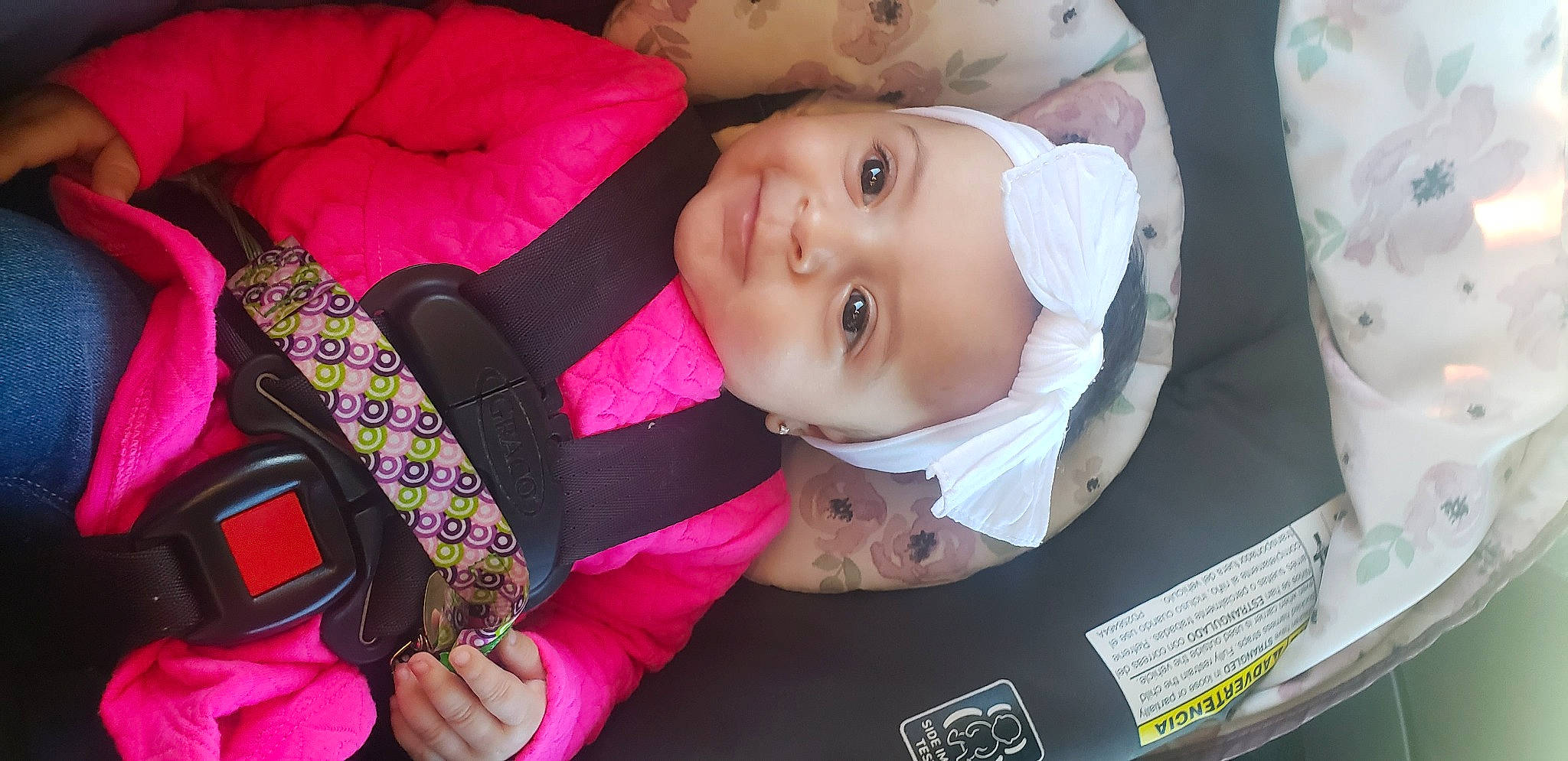 Nevaeh joined the competition — help win amazing prizes! baby, baby_carriage, baby_products, baby_toddler_clothing, cheek, child, comfort, finger, fun, happy, headwear, iris, lip, nose, organ, person, pink, product, skin, sleeve