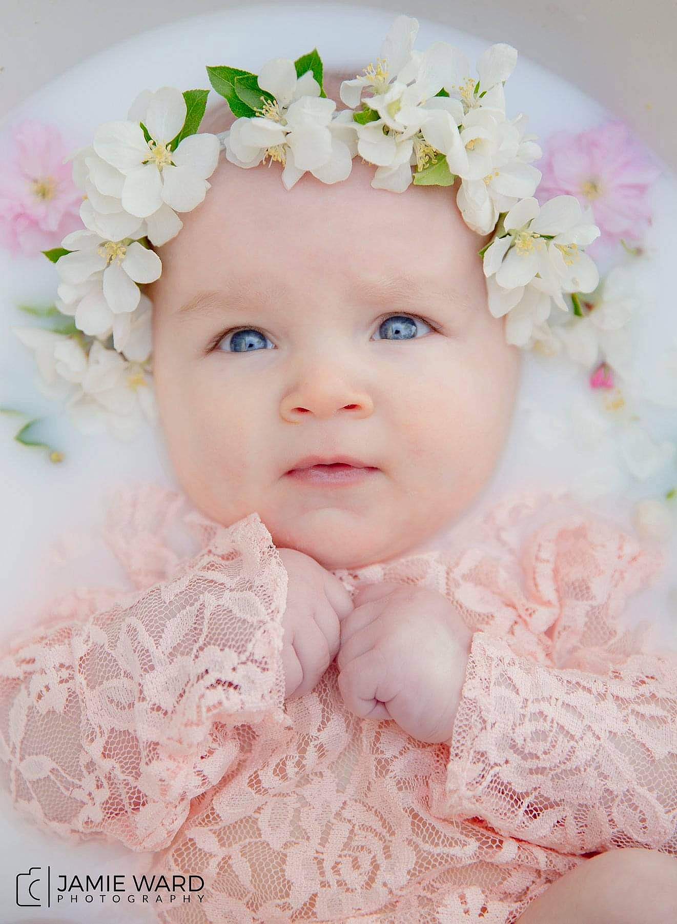 Bonnie joined the competition — help win amazing prizes! baby, beauty, cheek, child, eye, face, flower, hair_accessory, head, headpiece, headwear, iris, lip, person, photograph, photography, pink, portrait, skin, smile