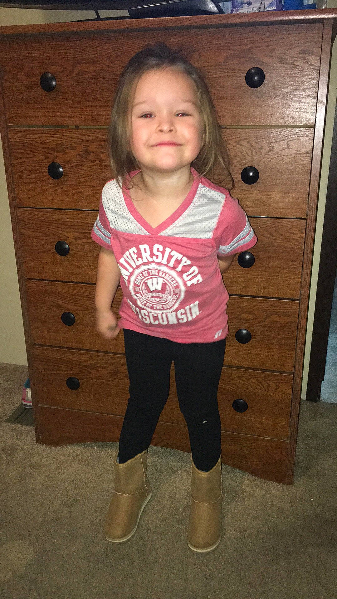 Kinsley is registered to the contest to win money with this photo: child, child_model, person, pink, sleeve, standing, t_shirt, toddler