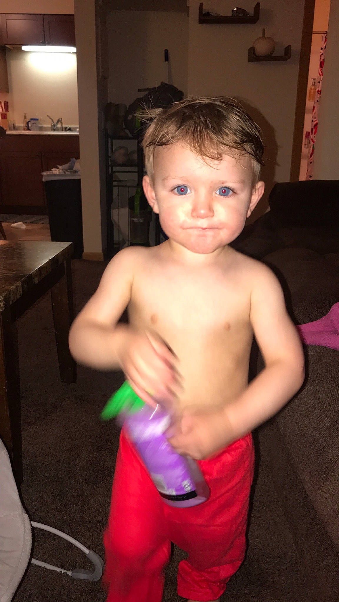 Kashton is registered to the contest to win money with this photo: abdomen, barechested, briefs, chest, child, diaper, ear, head, joint, lamp, lap, light_fixture, muscle, organ, person, picture_frame, shoulder, sock, stomach, toddler