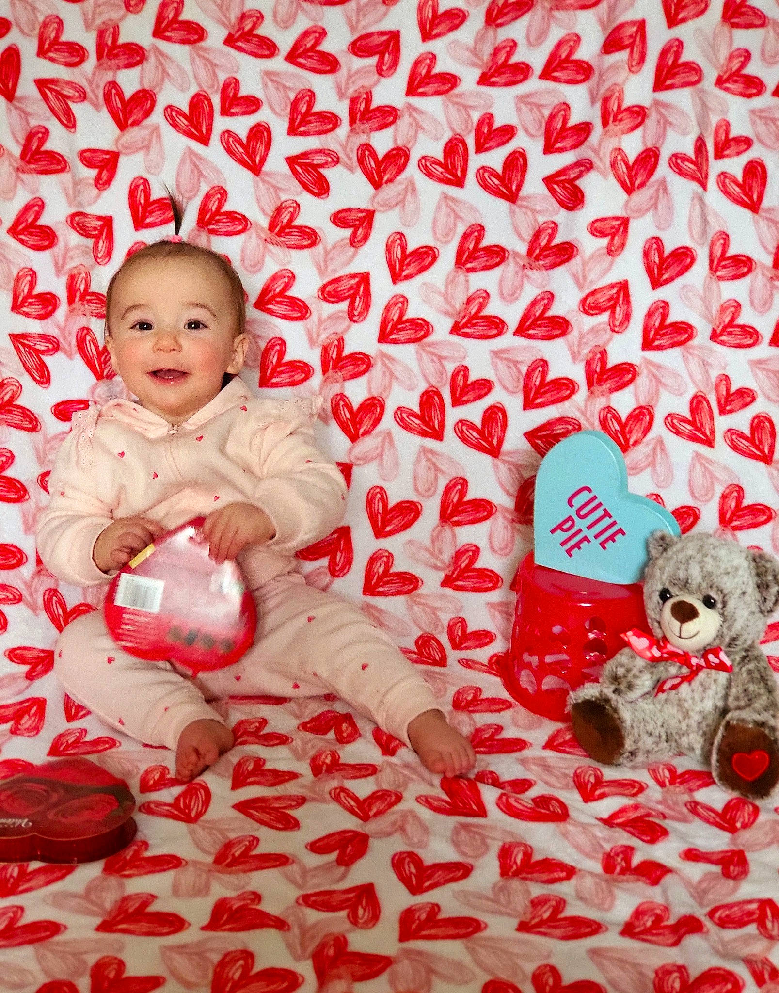 Violet joined the competition — help win amazing prizes! art, baby, baby_toddler_clothing, carmine, event, flooring, font, happy, holiday, linens, pattern, people_in_nature, person, pink, playing_with_kids, product, red, sleeve, smile, textile