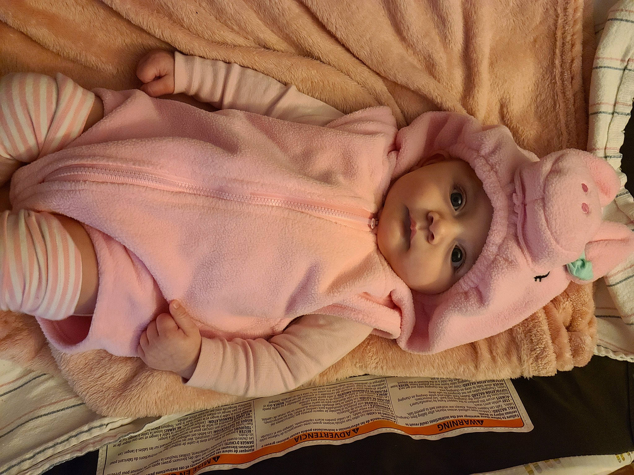 Felicity joined the competition — help win amazing prizes! baby, baby_products, baby_toddler_clothing, bedtime, cheek, child, comfort, eye, face, hand, head, headwear, iris, linens, mammal, mouth, person, pink, skin, toddler