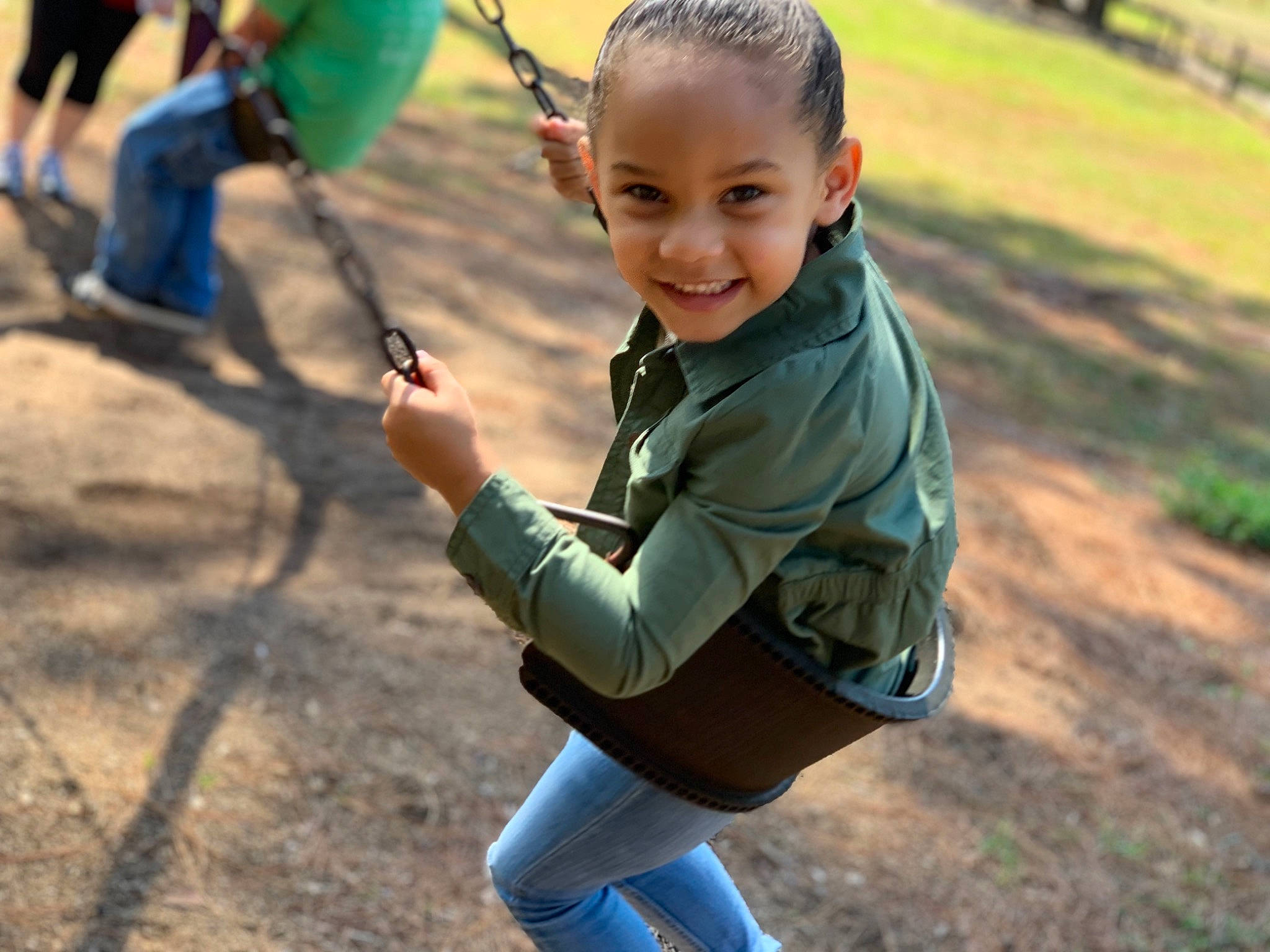 Avayah joined the competition — help win amazing prizes! child, fun, happy, joy, leisure, outdoor_play_equipment, person, plant, play, playground, public_space, recreation, smile, swing, toddler, tree