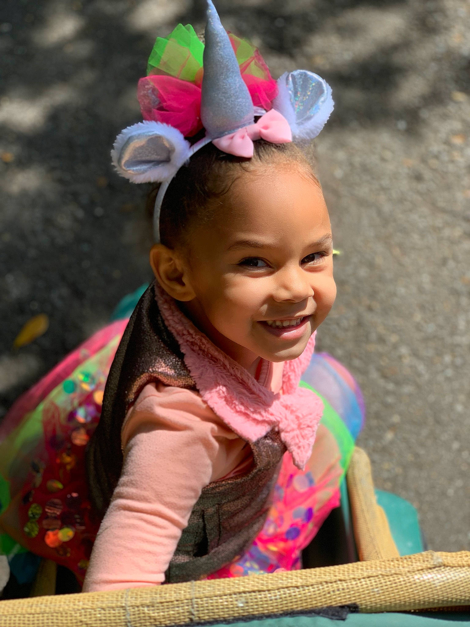 Avayah is registered to the contest to win money with this photo: baby, child, costume, ear, face, fawn, fun, hair_accessory, happy, head, headgear, joy, person, pink, skin, smile, toddler, vacation
