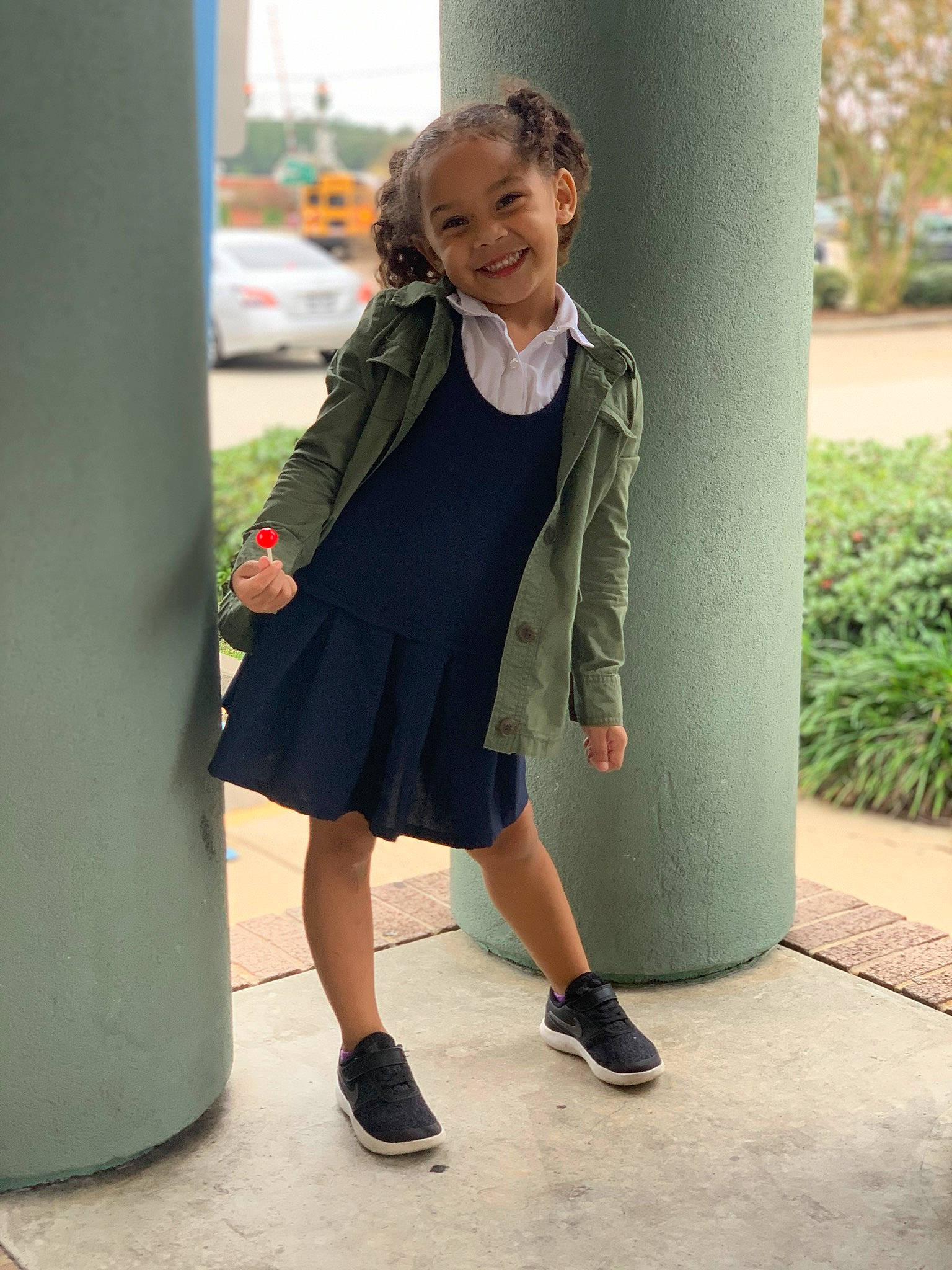 Avayah joined the competition — help win amazing prizes! child, child_model, clothing, coat, dress, fashion, footwear, green, jacket, joy, knee, outerwear, pattern, person, shoe, sleeve, snapshot, street_fashion, style
