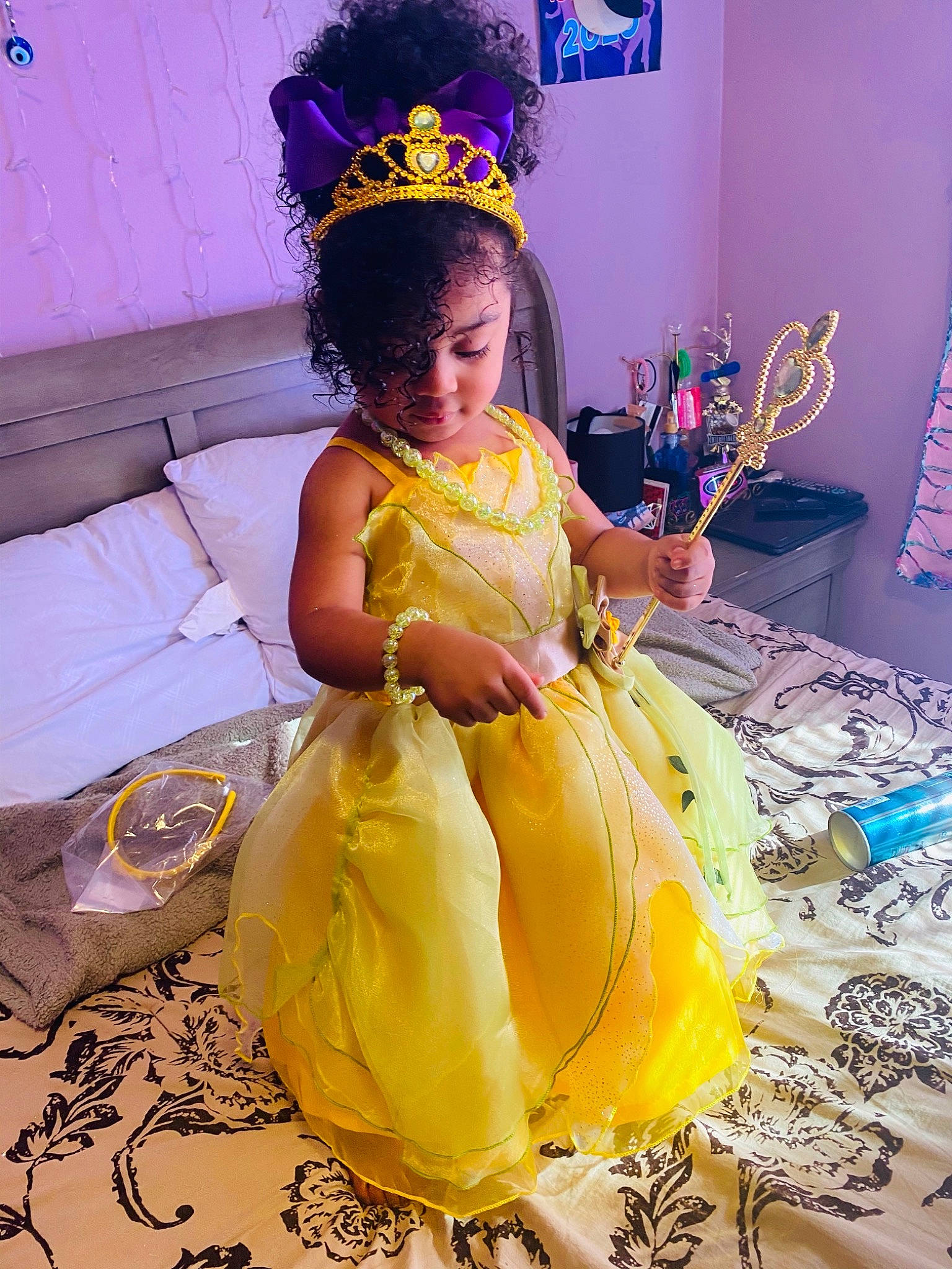 Celine joined the competition — help win amazing prizes! costume_design, crown, dress, event, fashion_accessory, fashion_design, formal_wear, fun, hair_accessory, happy, hat, head, headpiece, hoopskirt, jewellery, magenta, necklace, person, purple, tradition