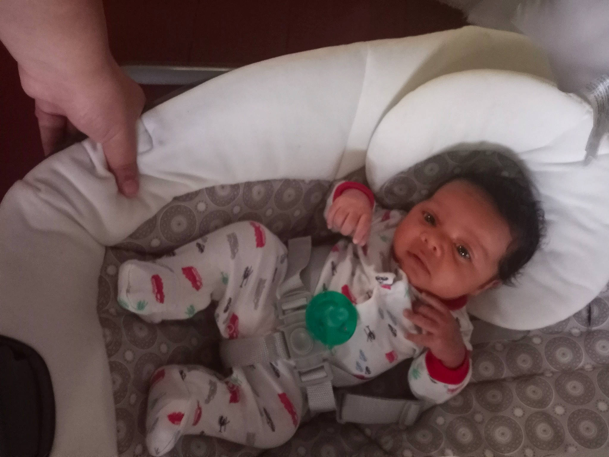 Zayquon is registered to the contest to win money with this photo: baby, baby_products, baby_sleeping, baby_toddler_clothing, bedtime, carmine, child, comfort, finger, hand, head, linens, nail, pattern, person, room, skin, smile, textile, thumb