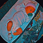 Tiberia is registered to the contest to win money with this photo: baby, infant, pacifier, onesie, pink_hat, socks, lying_down, changing_pad, blanket, indoor, cute, child, newborn, baby_clothes, baby_accessories, soft_toys, face, sleeping, resting, portrait