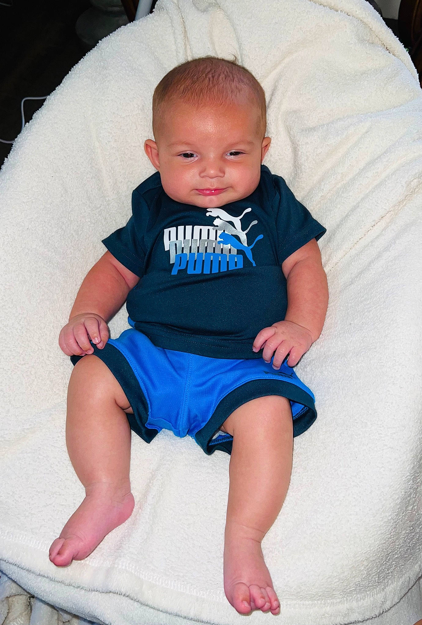 Layton joined the competition — help win amazing prizes! azure, baby, baby_toddler_clothing, chair, cheek, child, comfort, electric_blue, facial_expression, finger, fun, hairstyle, mouth, person, product, skin, sleeve, standing, t_shirt, thigh