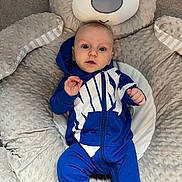Owen is registered to the contest to win money with this photo: baby, bear, blue_onesie, carpet, child, clothing, comfort, cute, expression, eyes, face, hoodie, indoor, infant, nike, person, plush_toy, sitting, soft_texture, young_child