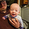 Emerie is registered to the contest to win money with this photo: baby, man, glasses, hat, smile, happy, indoor, kitchen, cabinet, calendar, hand, person, clothing, facial_expression, headwear, holding, light, home, portrait, face