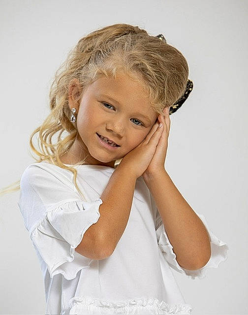 Carleigh is registered to the contest to win money with this photo: arm, baby_toddler_clothing, blond, brown_hair, child, elbow, eye, eyebrow, eyelash, flash_photography, gesture, happy, headpiece, iris, joy, lip, long_hair, person, portrait, sleeve