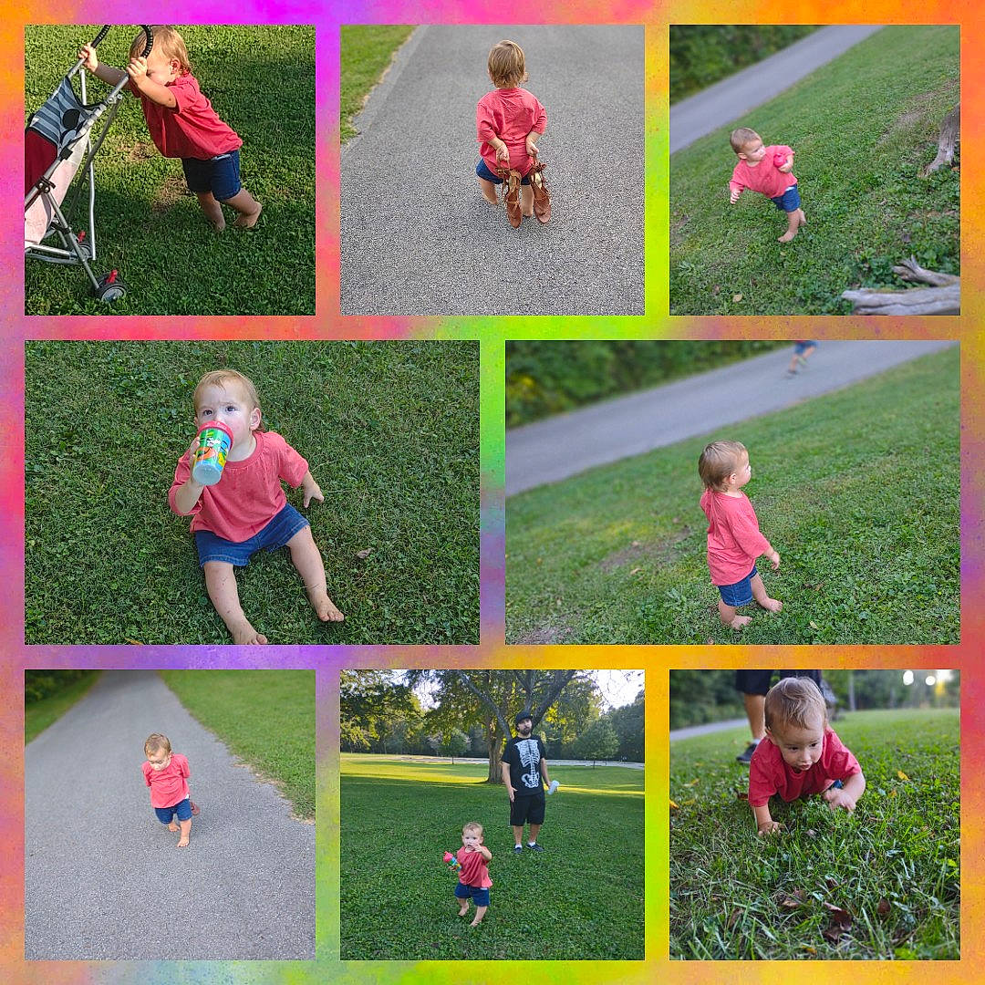 Oliver is registered to the contest to win money with this photo: arm, blurred, clothing, grass, grassland, green, leisure, line, magenta, nature, outerwear, people_in_nature, person, photograph, pink, plant, product, recreation, red, terrestrial_plant