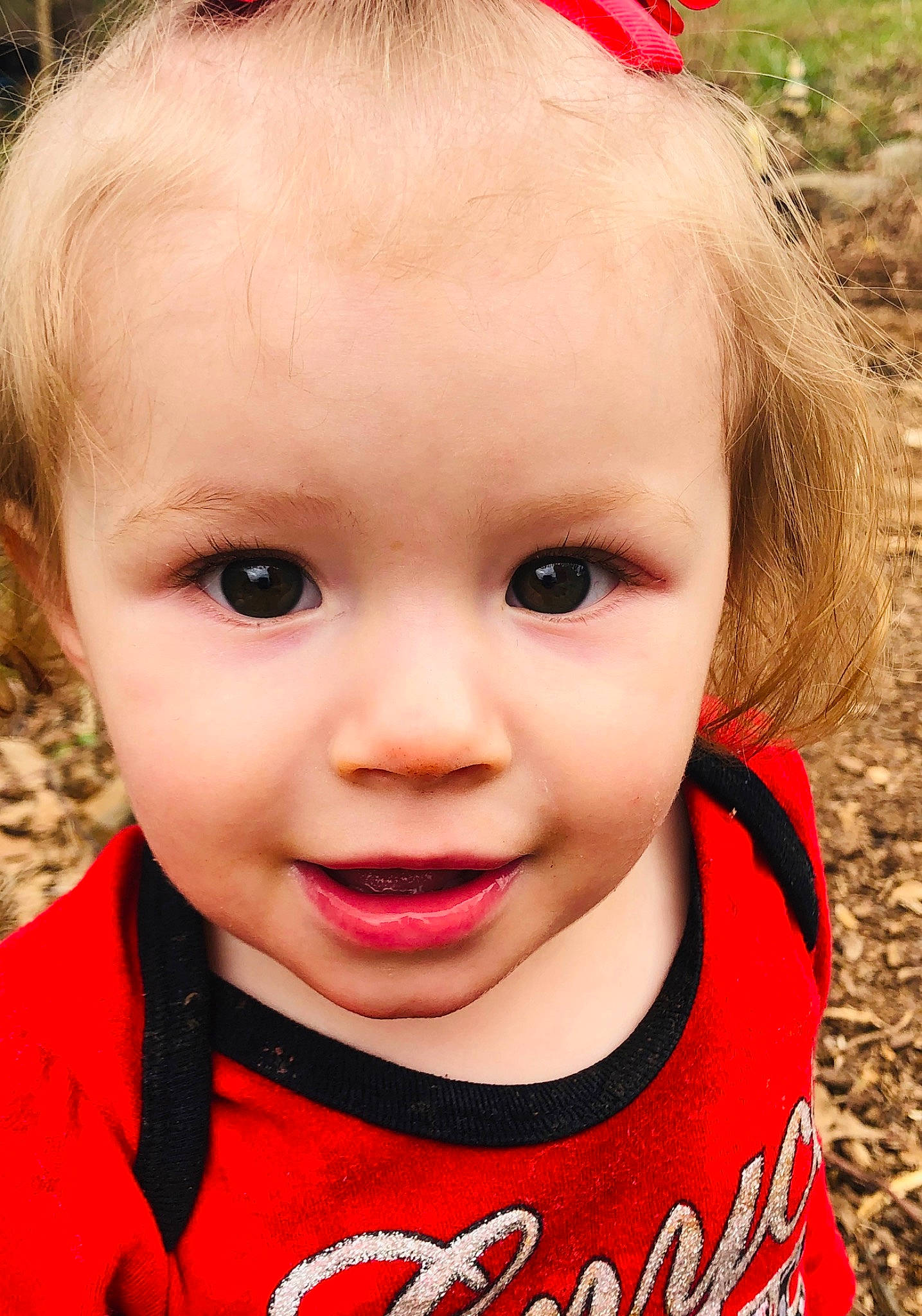 Arabella Avery joined the competition — help win amazing prizes! blond, cheek, child, child_model, chin, close_up, eye, eyebrow, face, facial_expression, forehead, hair, hairstyle, head, joy, lip, nose, person, red, skin