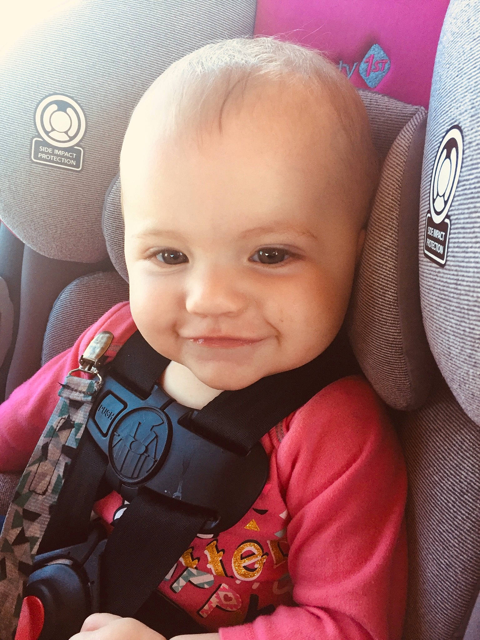Ava Graclyn is registered to the contest to win money with this photo: baby, baby_carriage, baby_in_car_seat, baby_products, car_seat, cheek, child, cool, electronic_device, eye, face, happy, head, joy, lip, nose, person, pink, product, skin