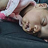 baby, sleeping, infant, pink, headband, flower, closeup, face, hand, skin, resting, peaceful, cute, child, portrait, soft, tender, newborn, clothing, indoors