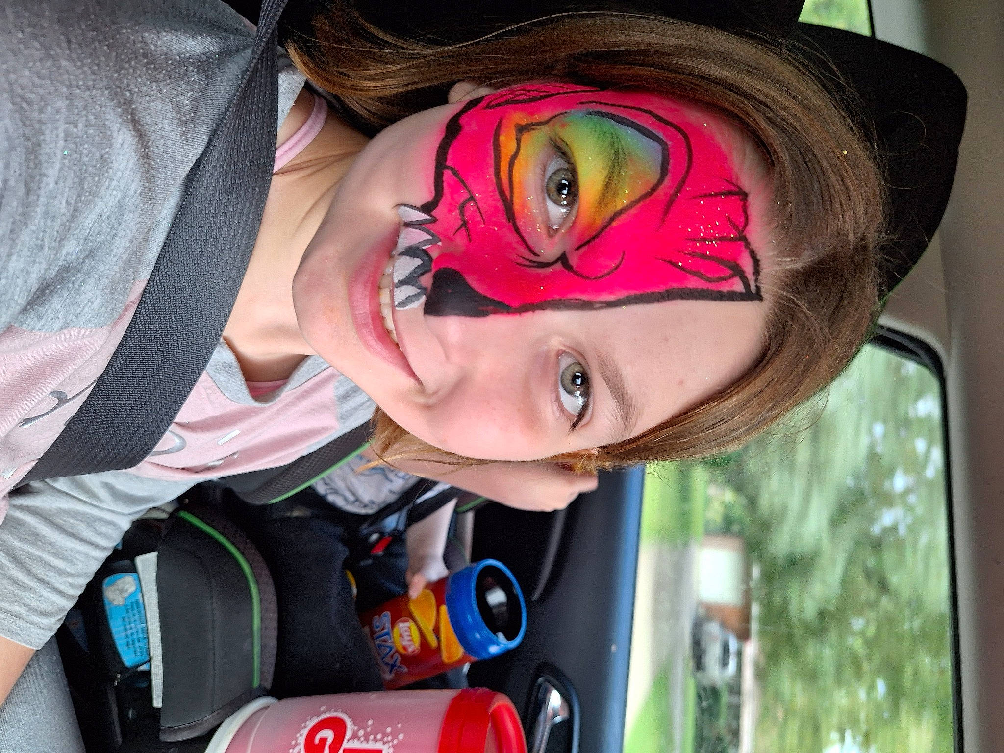 Kiara joined the competition — help win amazing prizes! art, bangs, car, child, eye, eyelash, eyewear, fashion_accessory, fun, hat, headgear, joy, magenta, painting, person, personal_protective_equipment, plant, sunglasses, tree, vision_care