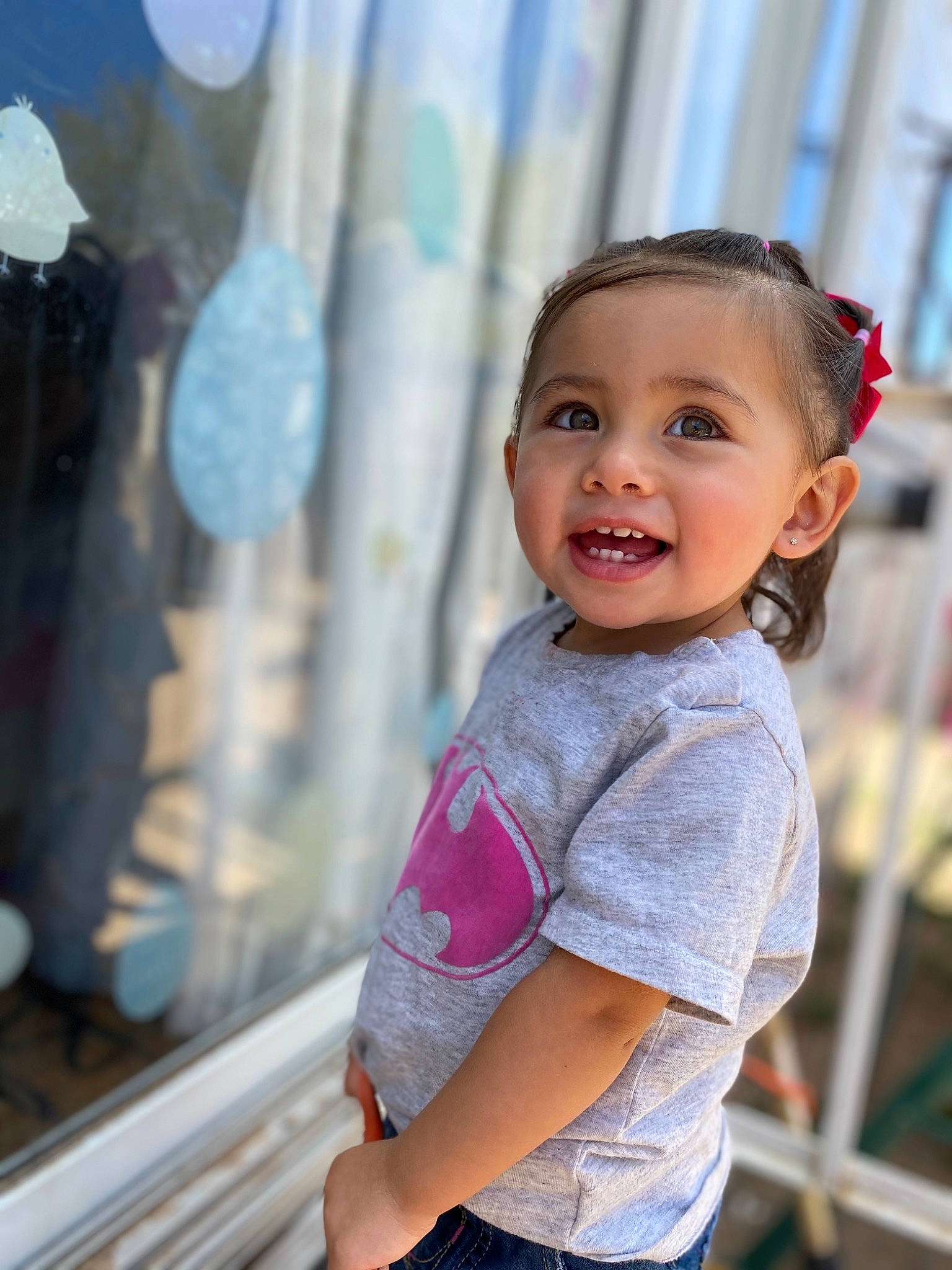 Briella Grace joined the competition — help win amazing prizes! blond, child, chin, electric_blue, fashion, fun, happy, iris, leisure, lip, magenta, person, recreation, sitting, skin, smile, standing, street_fashion, t_shirt, toddler