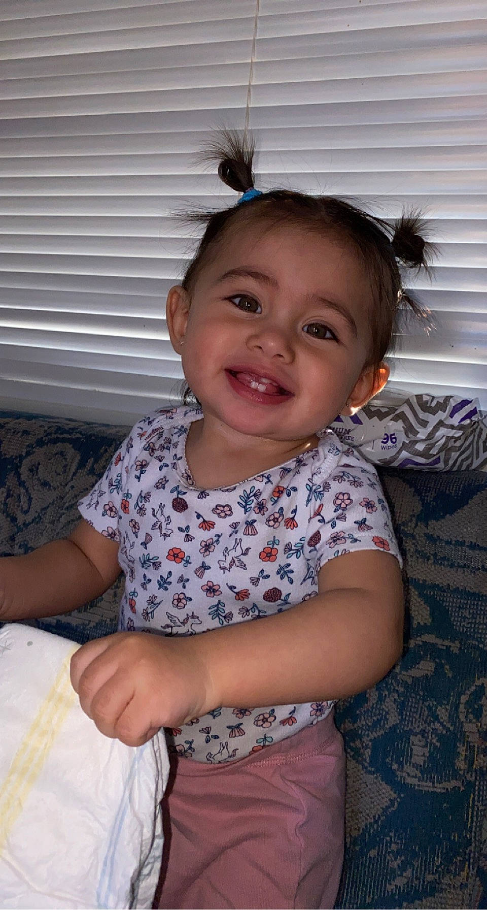 Briella Grace joined the competition — help win amazing prizes! baby_toddler_clothing, cheek, child, comfort, dress, eye, fun, hair, happy, head, iris, joy, linens, person, pink, shoulder, sitting, skin, sleeve, smile