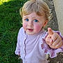 Sélène a rejoint le concours — aidez-le/la à gagner de superbes lots ! toddler, child, pointing, outdoor, grass, dirt, blue_eyes, pink_cardigan, shoes, curly_hair, rosy_cheeks, daylight, casual_clothing, person, young_child, standing, nature, exploration, cute, curiosity