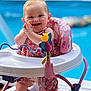Sunnie Jae joined the competition — help win amazing prizes! baby, child, walker, pool, outdoor, smiling, happy, toy, pink, blue, summer, clothing, person, seat, playtime, cute, infant, water, sunlight, fun