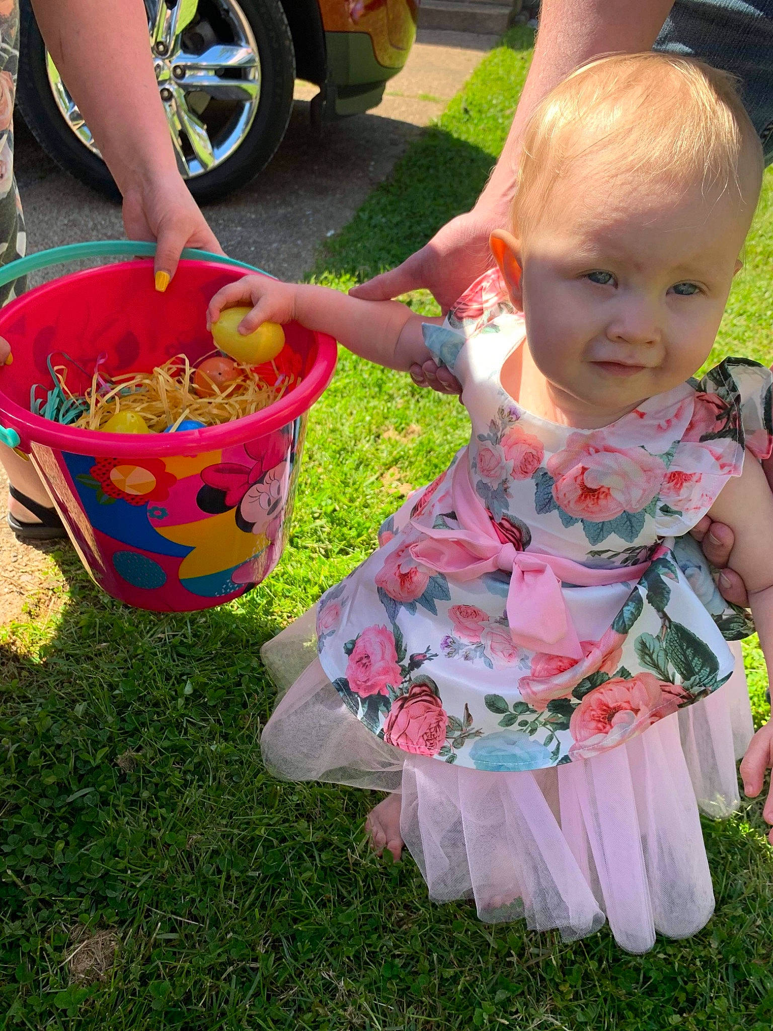 Karmyn is registered to the contest to win money with this photo: automotive_tire, baby_toddler_clothing, child, event, fender, fun, grass, green, happy, leisure, light, people_in_nature, person, pink, public_space, recreation, summer, tire, toddler, wheel