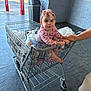 Emily Patricia joined the competition — help win amazing prizes! baby, toddler, child, shopping_cart, grocery_bags, plastic_bag, headband, floral_outfit, curious_expression, smiling, adult_hand, cart_wheel, pavement, parking_area, trash_can, concrete_wall, metal_cart, outdoor_scene, shoe, sitting_in_cart