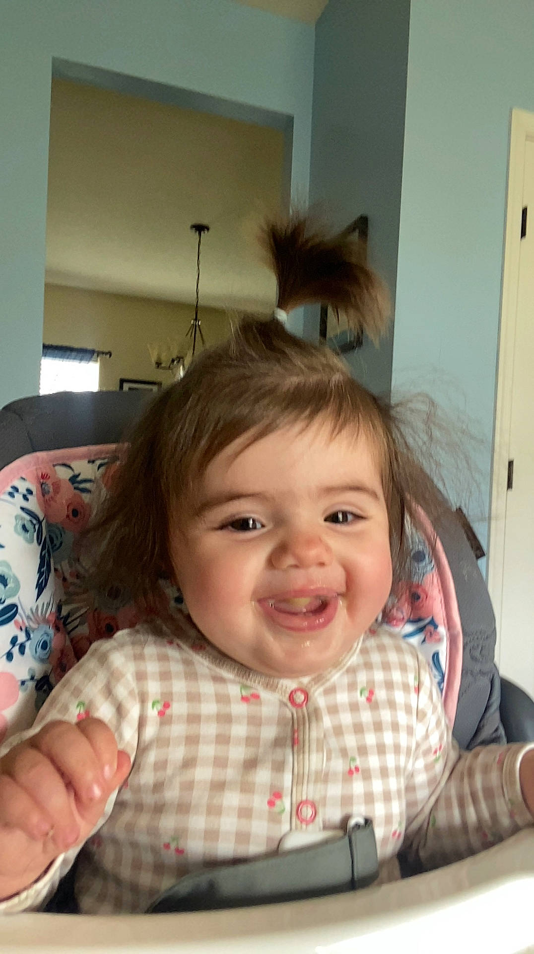 Leighton is registered to the contest to win money with this photo: baby, baby_toddler_clothing, cheek, child, chin, eyelash, facial_expression, fun, hairstyle, happy, iris, joy, lip, mammal, nose, person, plaid, skin, sleeve, smile