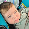 Theo joined the competition — help win amazing prizes! baby, child, car_seat, onesie, face, infant, seatbelt, pillow, striped, blue, green, patterned_clothing, closeup, portrait, young_child, indoors, cute, expression, soft_lighting, resting