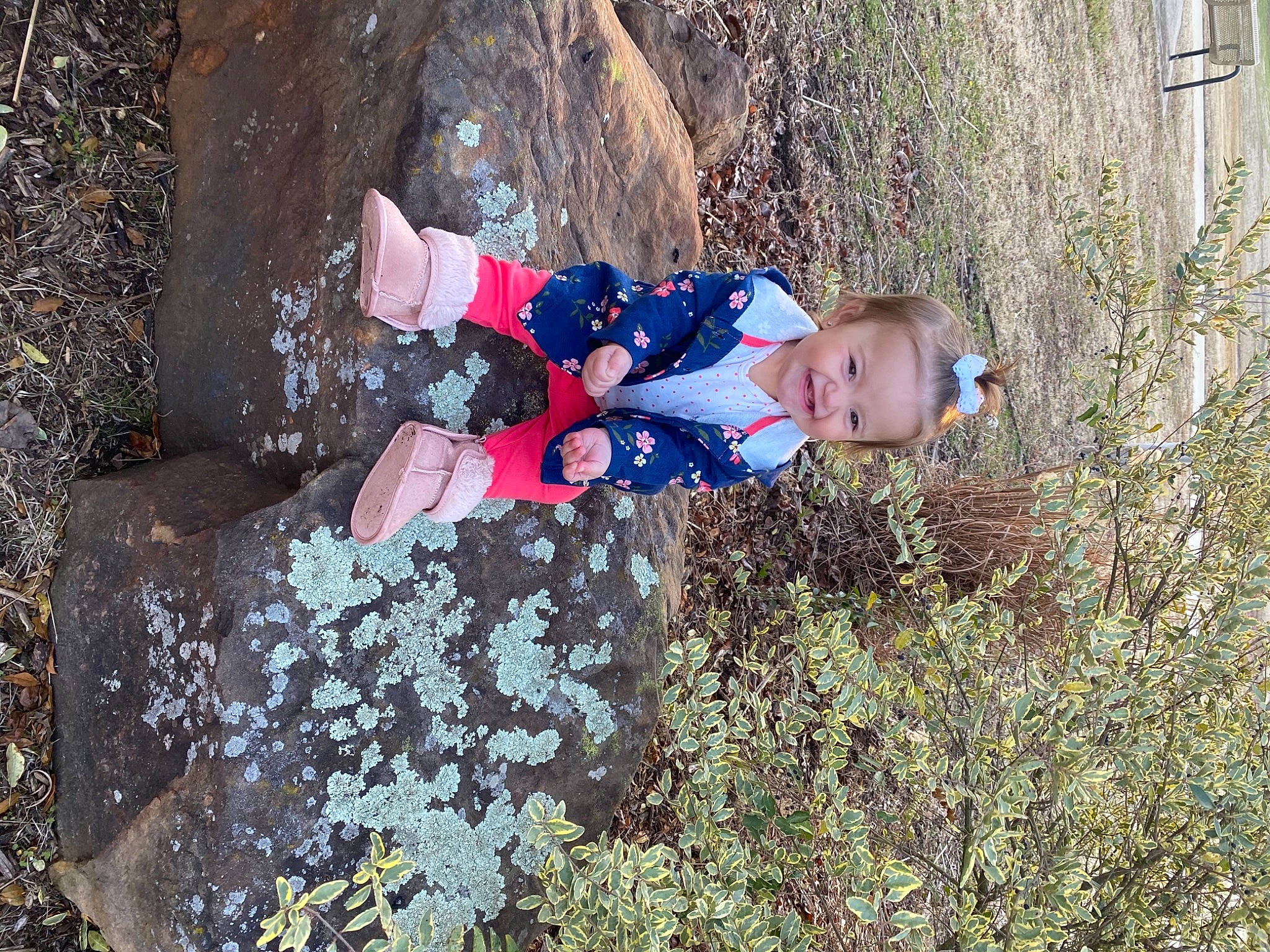 Emma Grace joined the competition — help win amazing prizes! adaptation, adventure, branch, child, electric_blue, fun, grass, landscape, leisure, people_in_nature, person, plant, recreation, rock, soil, toddler, tree, trunk, wilderness, wood