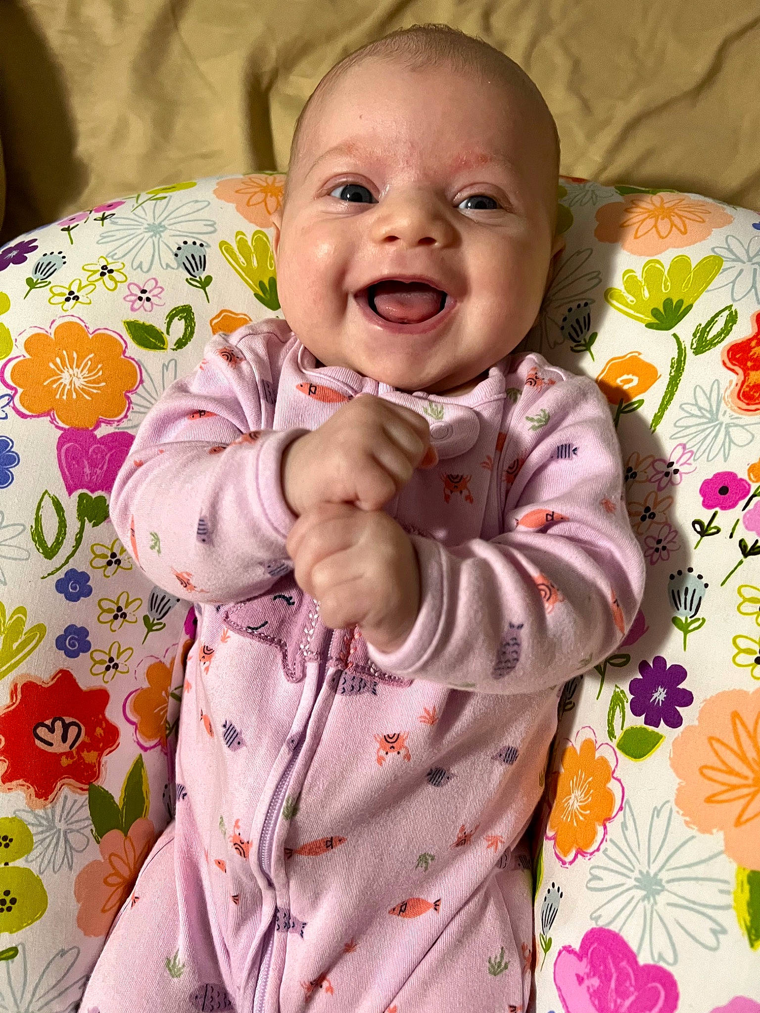 Paisley joined the competition — help win amazing prizes! baby, baby_toddler_clothing, cheek, child, collar, comfort, gesture, happy, linens, lip, nose, outerwear, people_in_nature, person, pink, product, skin, sleeve, smile, textile