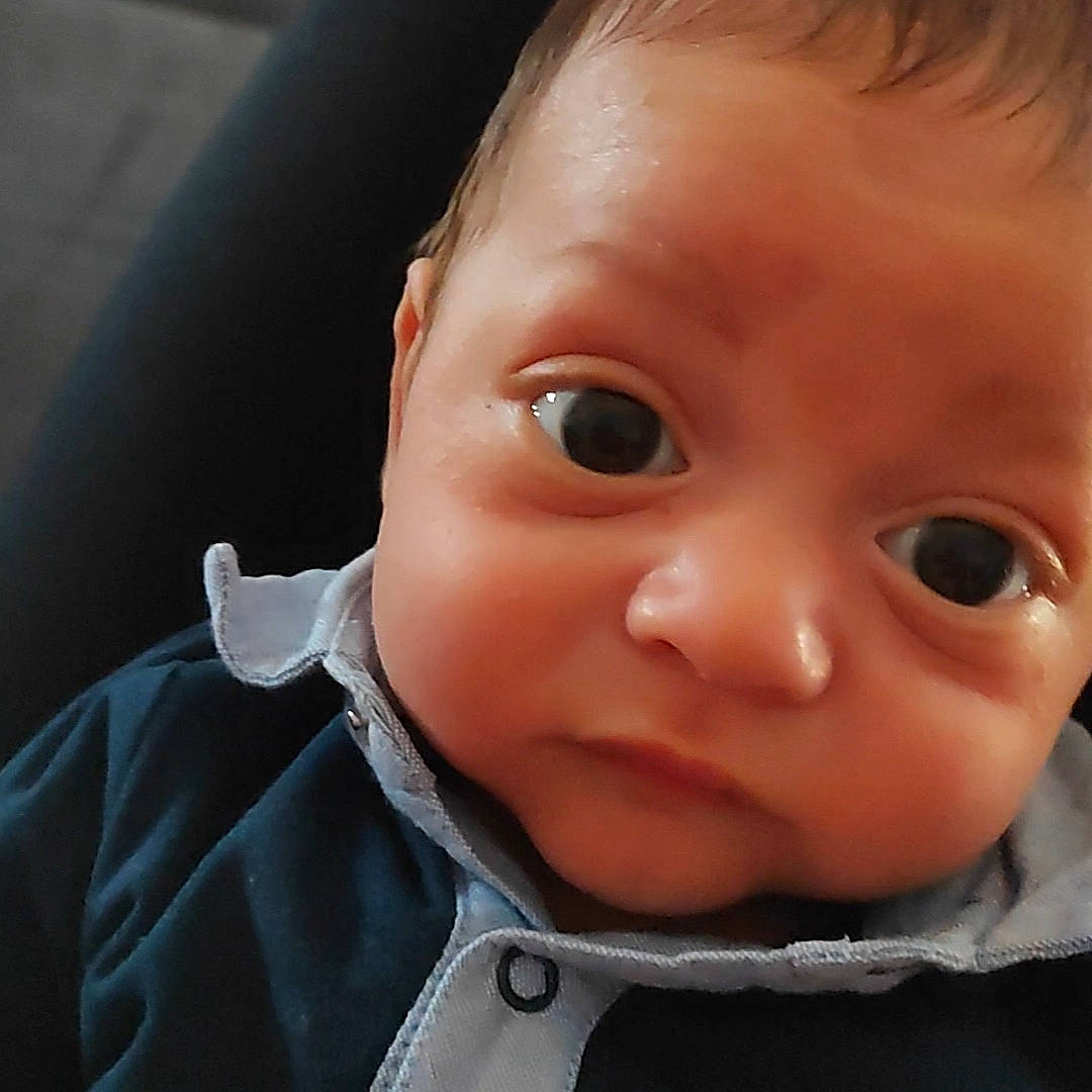 Thelyo participe au concours pour gagner de l'argent avec cette photo : baby, cheek, collar, ear, eye, eyebrow, eyelash, forehead, head, iris, jaw, lip, mouth, no_expression, nose, person, skin, sleeve, snout, toddler