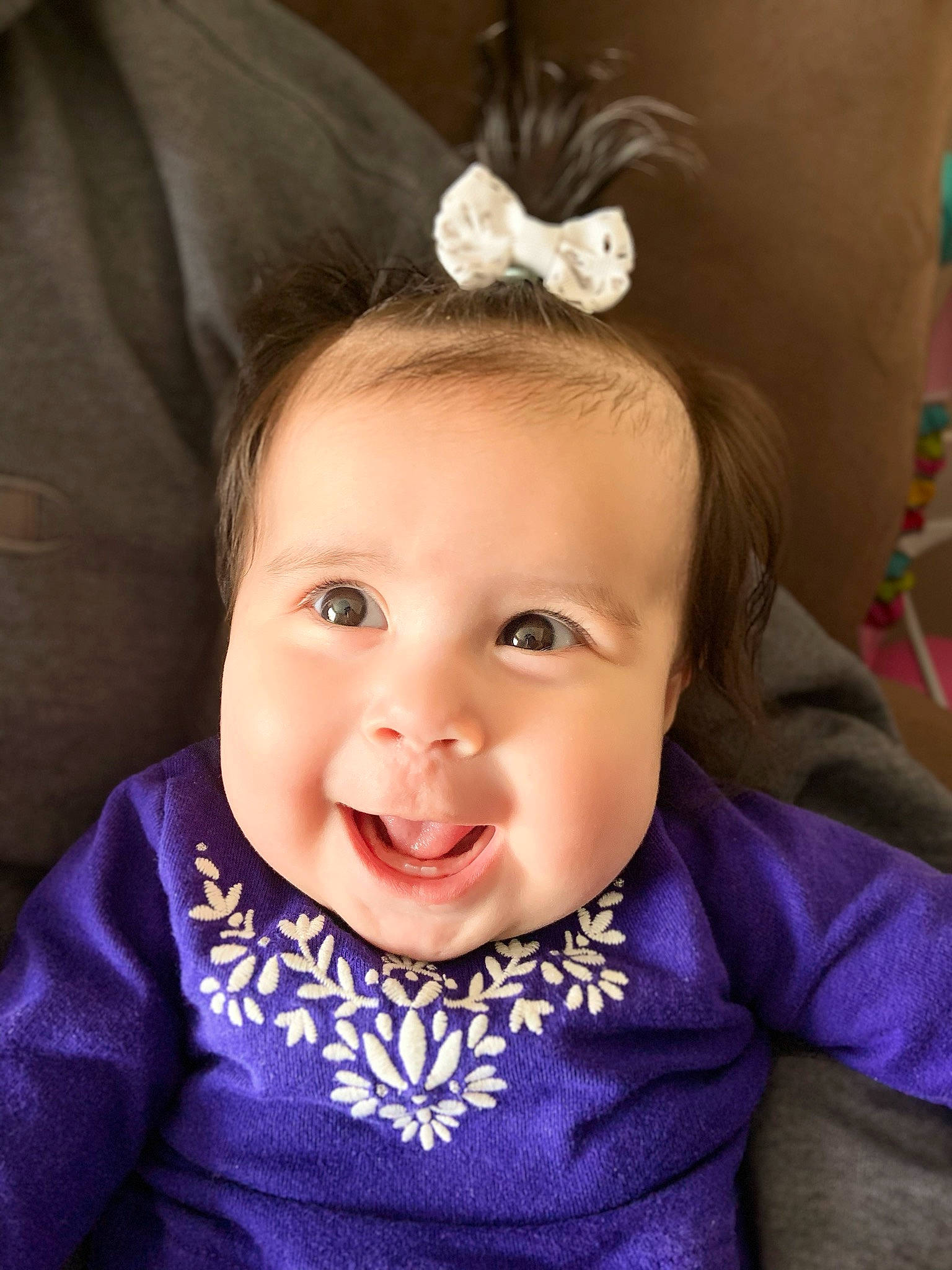 Kaisley joined the competition — help win amazing prizes! baby, beauty, cheek, child, chin, ear, eye, face, facial_expression, forehead, hair, hairstyle, head, lip, nose, organ, person, purple, skin, smile
