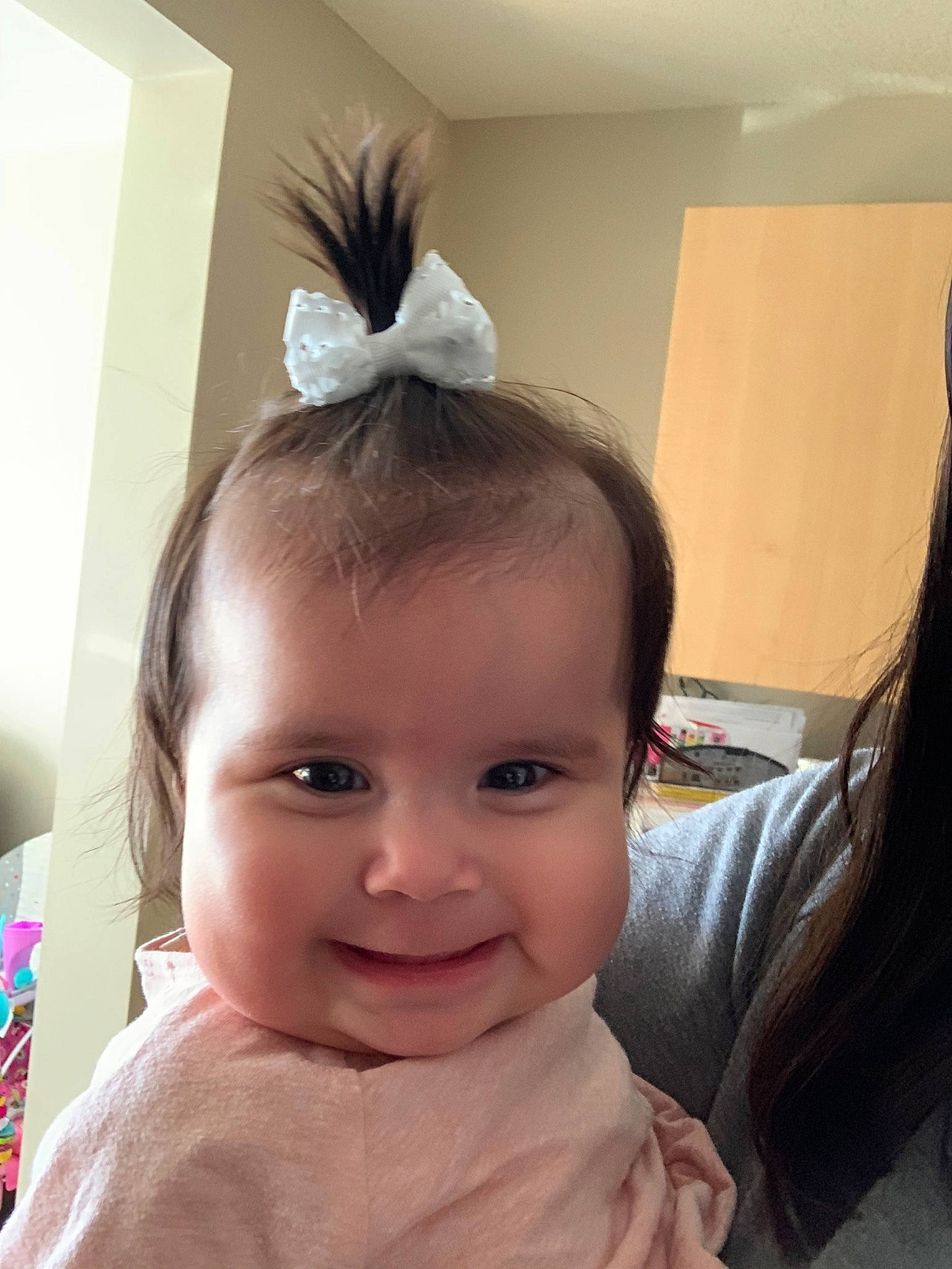 Kaisley is registered to the contest to win money with this photo: baby, black_hair, brown_hair, cheek, child, chin, ear, eyebrow, face, fashion_accessory, forehead, hair, hair_accessory, hairstyle, head, headgear, joy, lip, neck, person