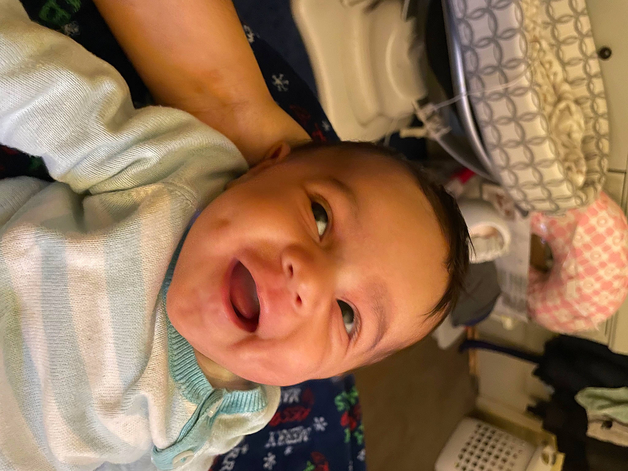 Elise is registered to the contest to win money with this photo: baby, baby_toddler_clothing, cheek, child, computer_keyboard, eyelash, face, fun, happy, head, human_body, lip, mouth, nose, organ, person, skin, smile, telephone, toddler