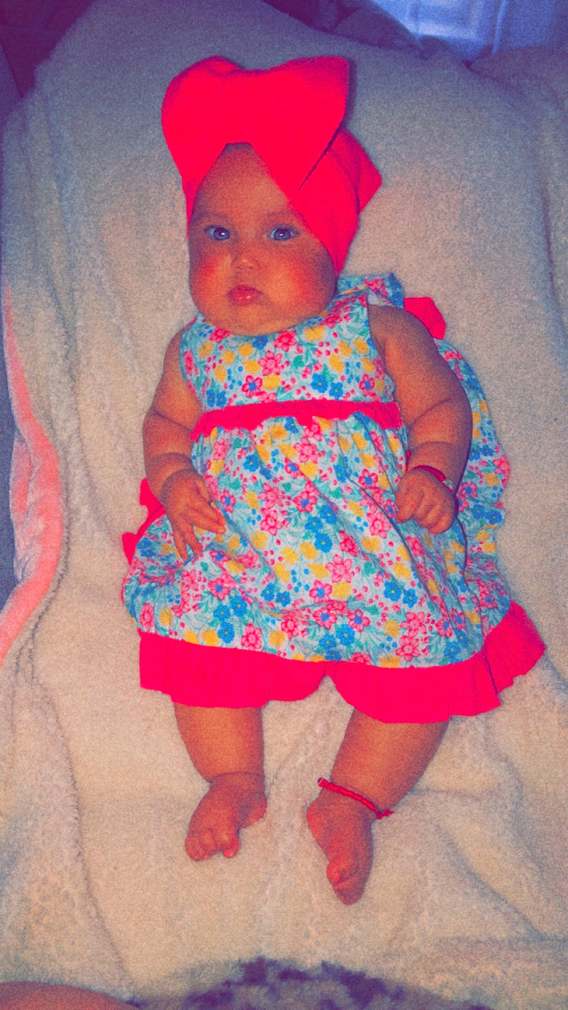 Alaina joined the competition — help win amazing prizes! azure, baby, baby_toddler_clothing, child, dress, eye, face, finger, fun, hat, headwear, human_body, magenta, organ, pattern, person, pink, purple, skin, sleeve